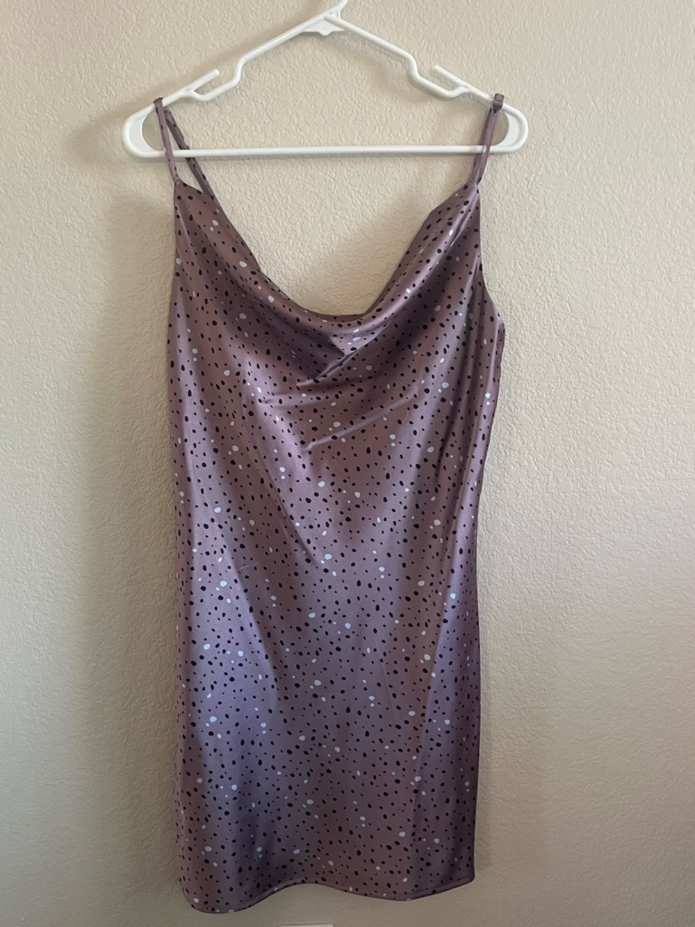 Style Rack Mauve Satin Cowl Neck Polka Dot Slip Dress